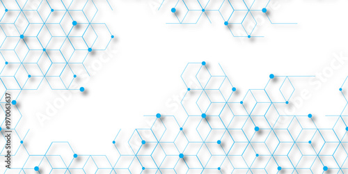Science network pattern blue Hexagonal abstract background. Big Data Visualization structure elements. Health care and science medical pattern innovation. Template design with concept Dots and lines.