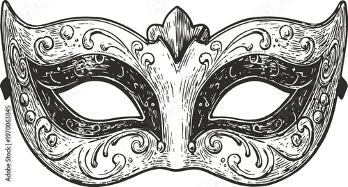Intricate venetian masquerade mask with ornate floral and swirl patterns for costume and carnival