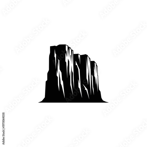Silhouette of a Majestic Rock Formation Against a White Background.