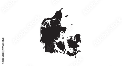 This image shows a black silhouette of denmark on a white background isolated on transparent background