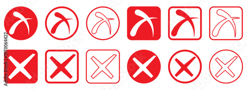Check Box Icon Set Red Cross Mark Buttons Wrong Declined No Checkmark Invalid Vector Illustration.