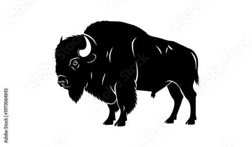American bison silhouette side profile with large hump isolated on white background wild animal vector illustration