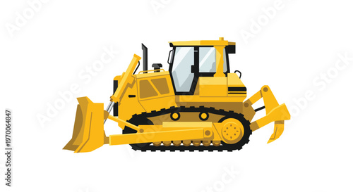 Yellow Bulldozer Construction Vehicle Vector Illustration