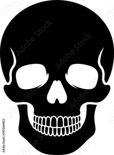 Minimalist black and white skull illustration isolated on white background for halloween horror death theme design