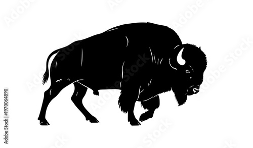 Walking bison silhouette powerful wild buffalo in motion isolated on white background dynamic vector design