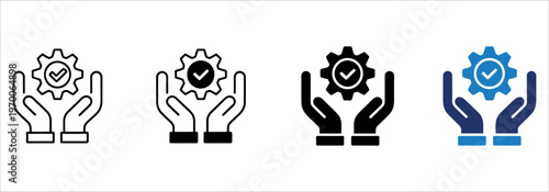 Technical Support and Quality Assurance Icon Set with Hands and Gear for Customer Service Vector Illustration.