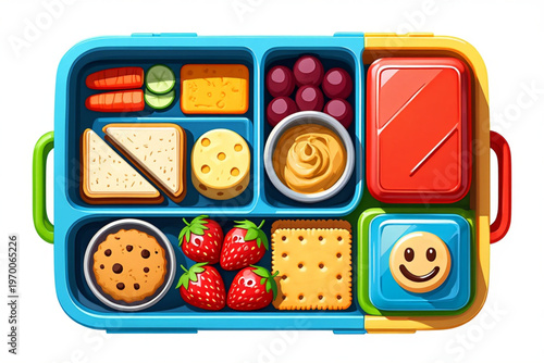Healthy School Lunchbox with Peanut Butter and Banana Sandwich Vector