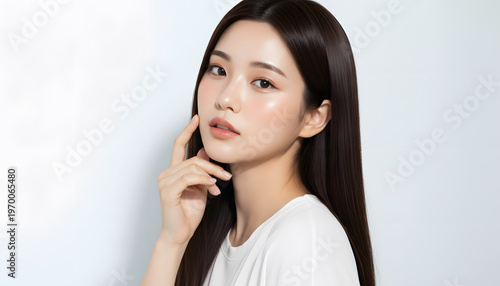 黒髪のロングヘアの女性のビューティーポートレート