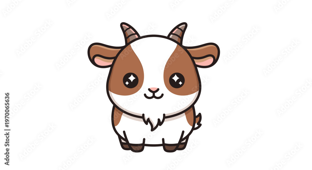 Fototapeta premium Cute Rounded Goat Character Eid al-Adha Flat Illustration Isolated White
