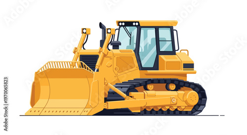 Yellow Bulldozer Construction Vehicle Isolated on White Background