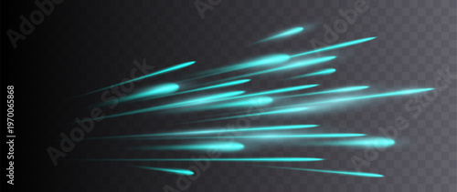 Futuristic neon light trails with dynamic motion blur streaks isolated on transparent background energy overlay