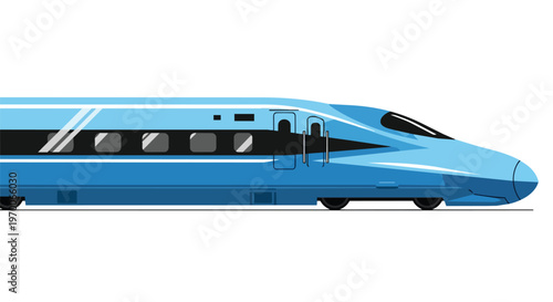 Modern Blue High-Speed Bullet Train Side View Illustration