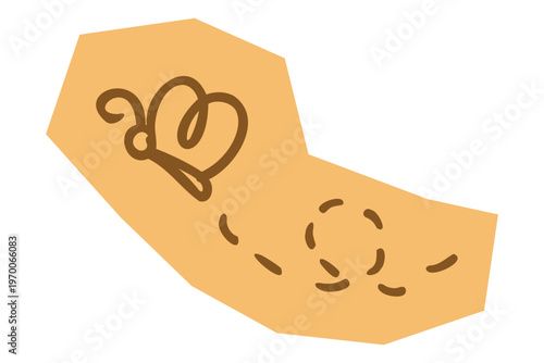 Hand drawn butterfly flying with dashed motion trail on abstract organic paper cutout shape for scrapbook and journal. Vector illustration design.