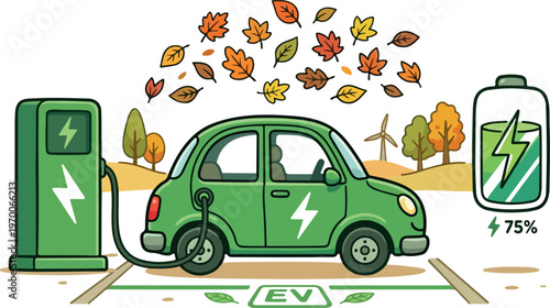 Electric car charging at station with renewable energy