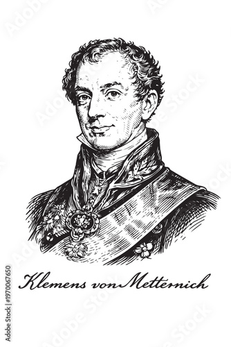 Handcrafted Portraits inspired Clemens von Metternich, Vector | isolated on transparent background