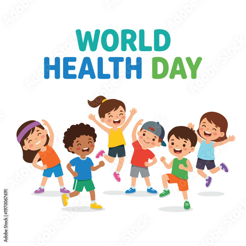 vector of children celebrating "World Healthy Day" 007