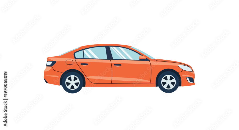Obraz premium Orange sedan car side view vector illustration