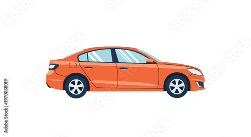 Orange sedan car side view vector illustration