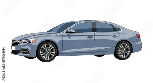 Modern light blue sedan car isolated on white background