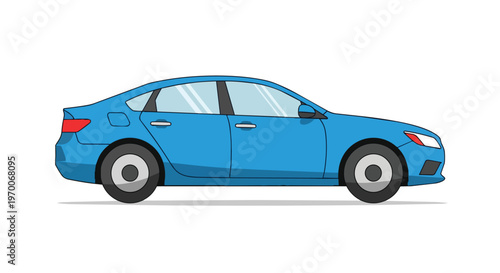 Blue Sedan Car Side View Illustration