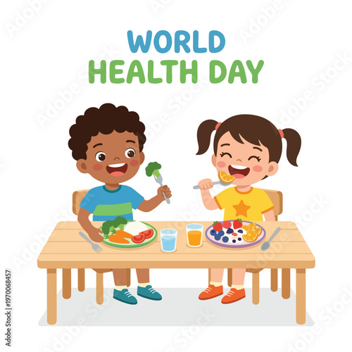 vector man and woman celebrating "World Health Day" 0011