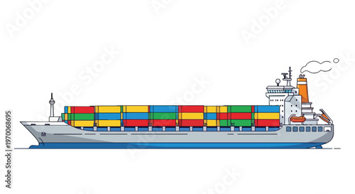Vector Illustration of a Modern Container Cargo Ship Isolated on White Background