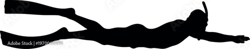 Silhouette of a person snorkeling in the ocean with fins