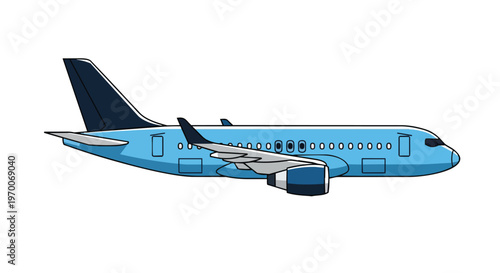 Blue passenger airplane illustration on white background