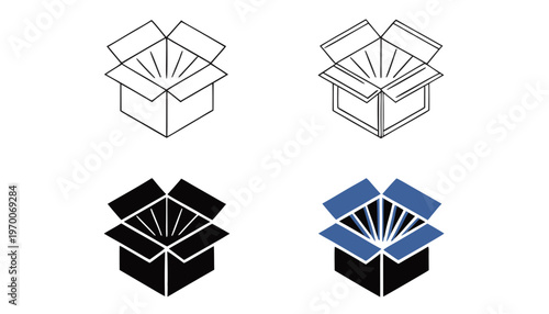 Open Box Icon Set – Unboxing Package Delivery Vector Collection in 4 Modern Styles
