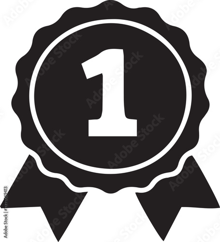 Number one award ribbon icon simple black and white vector graphic for achievement success and recognition concepts isolated on white background