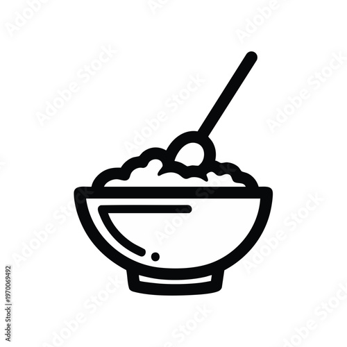Bowl of cereal or porridge line icon. Breakfast food vector symbol. Minimalist graphic for menu or app design