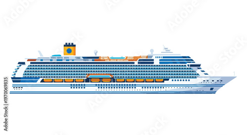 Large Luxury Cruise Ship Vector Illustration Isolated on White Background