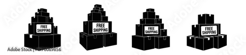 Free Shipping Promotion Stacked Cardboard Boxes with Free Shipping Signs E commerce Delivery Concept