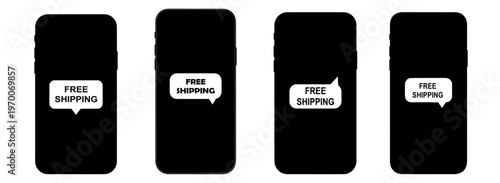 Four Smartphone Icons with Free Shipping Message Bubbles E commerce Promotion Concept