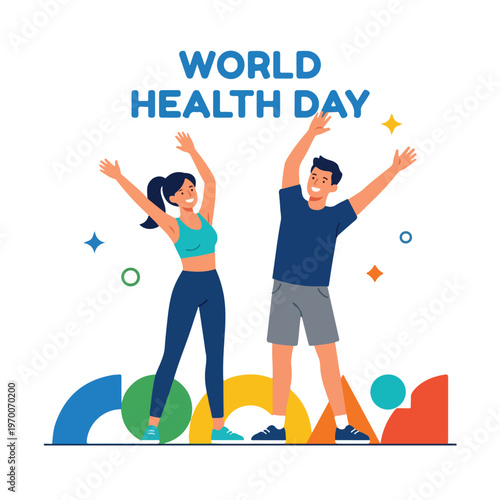 vector man and woman celebrating "World Health Day" 003