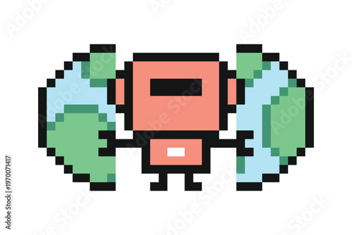 Cartoon digital robot robotics ai with chat bot,toy,artificial intelligence,pixel,8 bit.