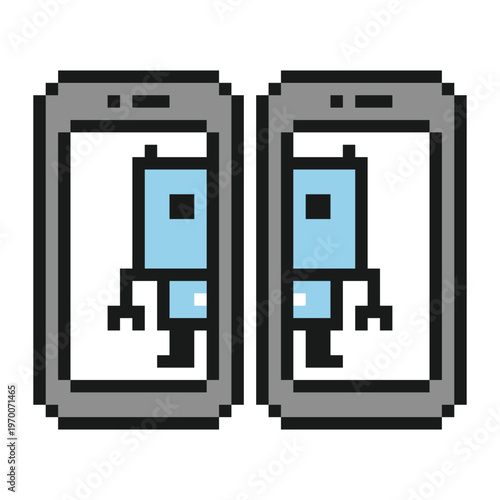 Cartoon digital robot robotics ai with chat bot,toy,artificial intelligence,pixel,8 bit.