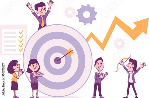Название:
Business Team Hitting Target. Success and Growth Vector Illustration.