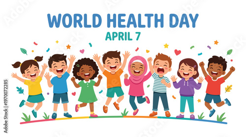 vector of children celebrating "World Healthy Day" 5