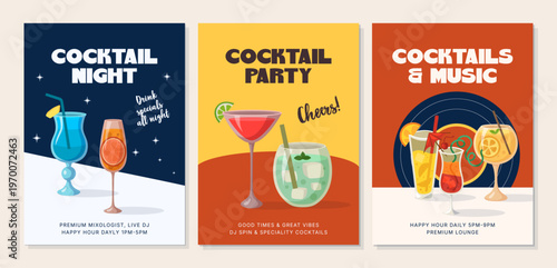 Modern Cocktail Party Poster Template. Luxury Nightlife Event Flyer, Premium Bar Promotion Design