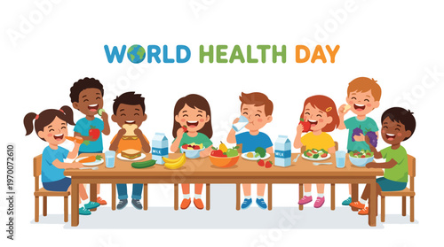 vector of children celebrating "World Healthy Day" 005