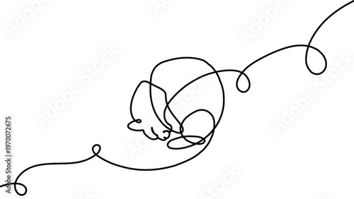 Continuous one line cat drawing art outline illustration draw paw. Cat drawing one line pet animal heart single kitten silhouette simple poster lineart footprint abstract print logo vector veterinary.