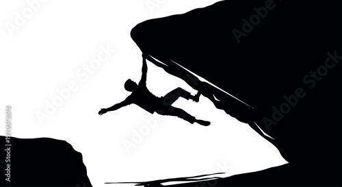 Silhouette of a person rock climbing on a steep cliff face