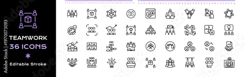 Team Work Line Icons - Vector Editable Stroke Illustration Icon Sheet.