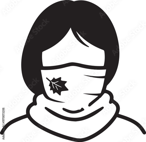 A person with a leaf design on her mask demonstrates health-conscious during a seasonal nature environment.