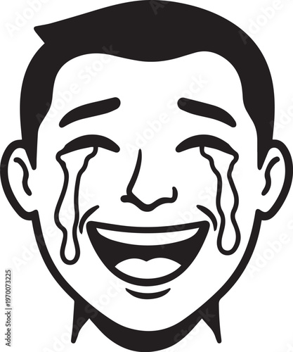 An illustration of a man with joyful tears, capturing the complex emotion of laughter mixed with tears.