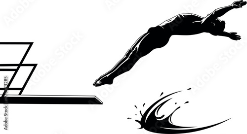 Silhouette of a person diving into water from a diving board