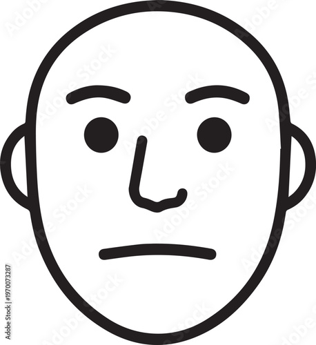 Minimalist line art of a human face with a neutral expression, representing calmness and neutrality.