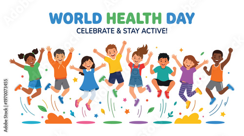 vector of children celebrating "World Healthy Day" 02