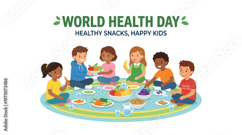 vector of children celebrating "World Healthy Day" 2